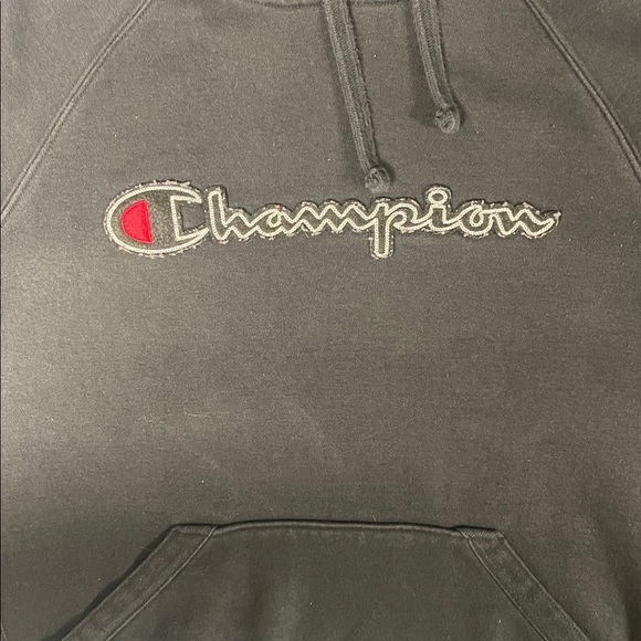 Champion Black Pullover Hoodie with Red & White Script - Picture 4 of 8
